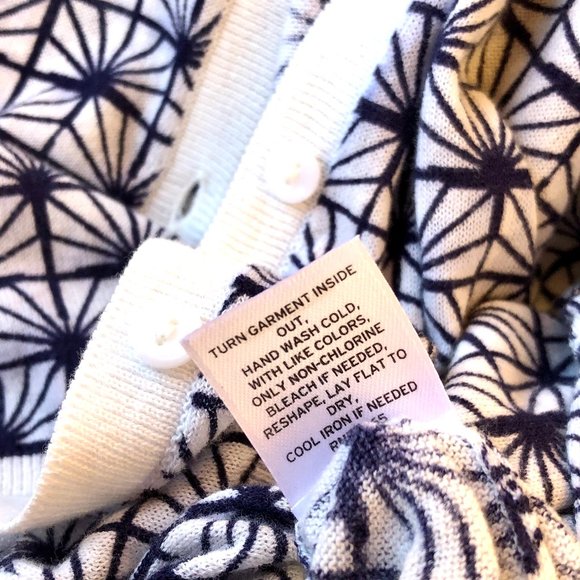 Halogen Cotton Cardigan Sweater Button Down Black + White Pattern 3/4 sleeves - Picture 5 of 8